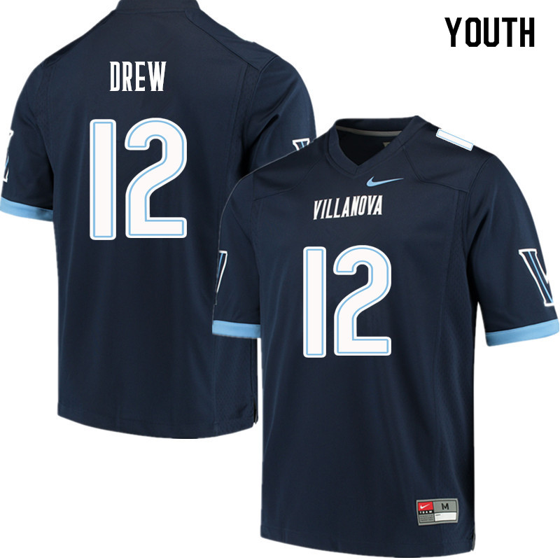 Youth #12 Damone Drew Villanova Wildcats College Football Jerseys Sale-Navy